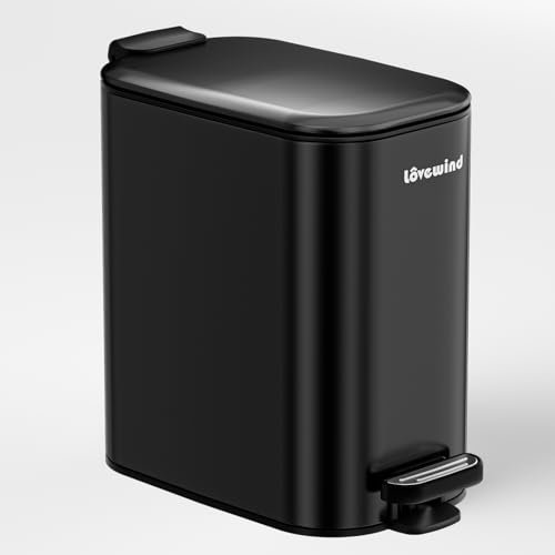 lovewind Papelera De Baño De 6 L, Papelera Delgada Con Pedal Para Ahorrar Espacio, Papelera Pequeña Para Espacios Compactos, Con Tapa Y Cubo Interior, Cierre Suave Y Permanencia Abierta