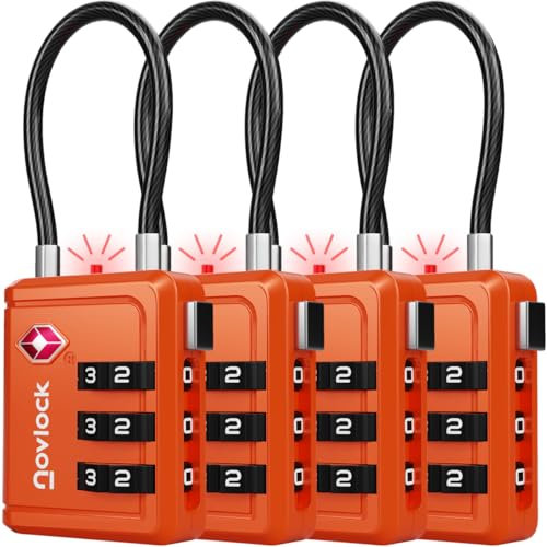 TSA Schlösser mit Öffnungsanzeige – Kofferschlösser – Gepäckschlösser für Koffer, Rucksack und sonstiges Gepäck – 4 Stück, Orange