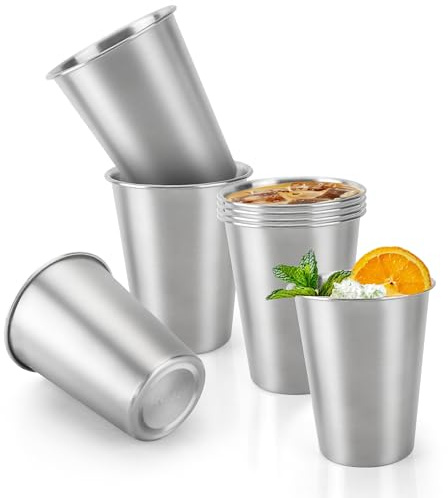 Aramanara 12 Pcs 260 ml Stainless Steel Cups, Shatterproof Metal Beer Tumbler Mugs, 9 oz Reusable Silver Drinking Cups for Party Camping Travel Hiking Outdoor Picnics