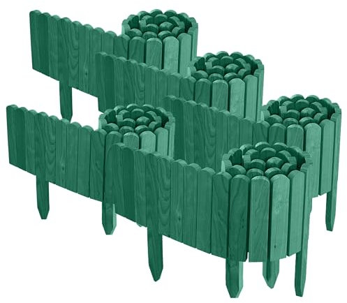 Floranica 10 m Beeteinfassung Flexibler Holzzaun 5 St. 2 m x 20 cm Grün Steckzaun aus Kiefernholz Rasenkante Teichzaun Rollboard 5 tlg Erweiterbares Zaunset für Garten