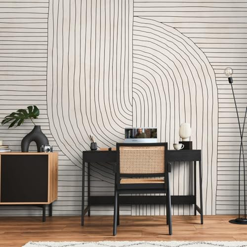Photo Wallpaper Profhome 398941-GU hot Embossed Non-Woven Wallpaper Smooth with Stripes matt Cream Beige Black 3.71 m x 2.8 m