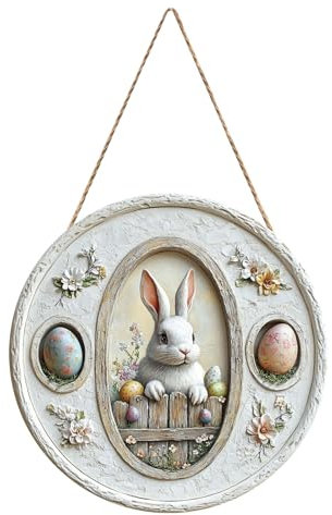 Türschild Ostern Haustür Osterkranz Türkranz Ostern Frühling Oster Außen Innen Türdeko zum Aufhängen Osterdeko Fenster Hängend Osterschmuck Holz Osterhase Deko Modern Frühlingsdeko Draussen (#12)