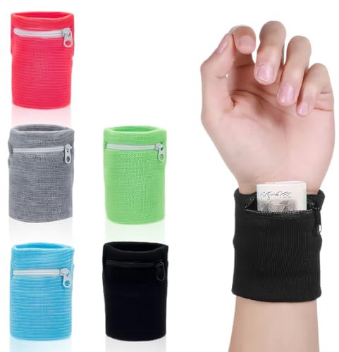 CATOR Schweißband 5er Set, Wristband, schweißband, schweißband Handgelenk, schweissband, Handgelenktasche, schweißbänder, Schweißarmband mit praktischer Reißverschlusstasche