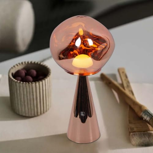 LOGT LED Lava Tischleuchte mit Touch Schalter Akku Tischlampe 3 Farbtemperatur Dimmbar Nachttischlampe Innen Modern Nachttischlampe Lava Lampe Acryl Metall für Arbeitszimmer Speisesaal,P