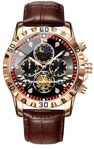 Reloj mecánico, Elegantes Relojes de Vestir | Accesorios de Moda multifuncionales, Temporizador Personal Impermeable para Uso Diario, marrón, Refer to Description, Unisex