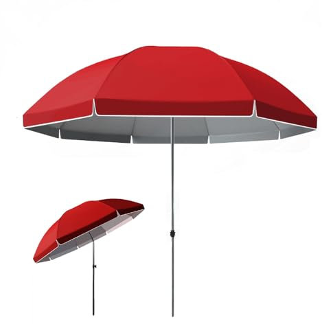 YAVYAV Sombrilla De Playa Para Exteriores, 220 Cm, 240 Cm, 260 Cm Y 280 Cm, Sombrilla De Mercado Con Función De Inclinación Y Altura Ajustable(Red,220cm/7.2ft)