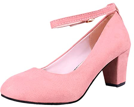 Size 5.5 Womens Block Mid Heels Ankle Strap Court Shoes Ladies Mary Jane Comfort Work Pumps Formal Smart Office Heeled Slip On Heel Sandals #3_Pink