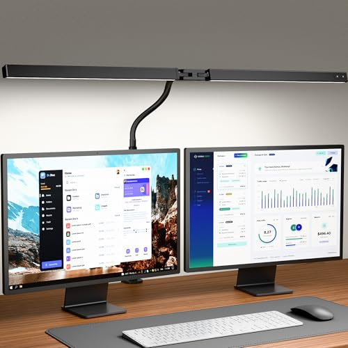ONLYWIN Schreibtischlampe LED Dimmbar, Doppelkopf Schreibtischlampe Klemmbar mit Dreharmen, 80cm Tageslichtlampe Schreibtisch mit 3 Lichtfarben, Desk Lamp für Homeoffice, Lernen, Nähen, Schwarz