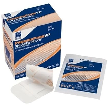 PremierPoreVP Shower-Proof Vapour-Permeable Adhesive Island Dressings | Sterile, Waterproof & Breathable Wound Care (5x7)
