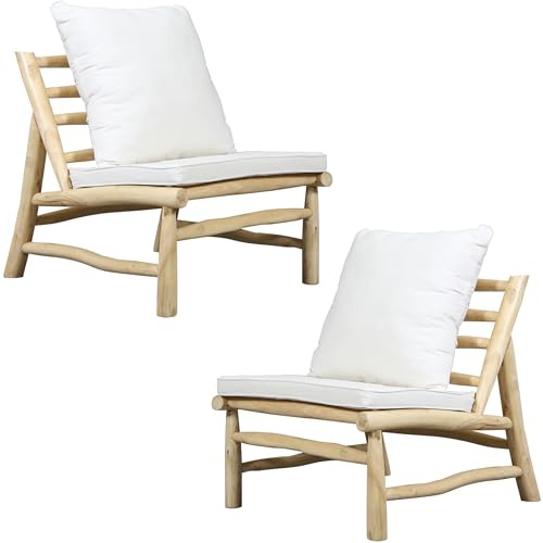 Casa Moro Sessel 2er Set – Gartensessel Loungesessel Wohnzimmer Garten Balkon Lounge Outdoor Natur aus massivem Teakholz, inkl. Kissen, 70 × 86 × 72 cm