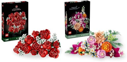 LEGO Botanicals The Grand Millenial Bundle: Bouquet of Roses & Pretty Pink Flower Bouquet for Elegant Home Décor 10328 + 10342