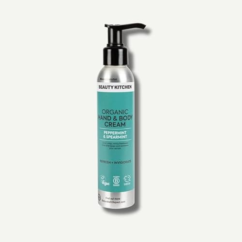 Beauty Kitchen - Organic Hand and Body Cream - Peppermint and Spearmint Essential Oils for Refreshing, Cooling Daily Hydration - Vegan and Natural Skincare - 150ml