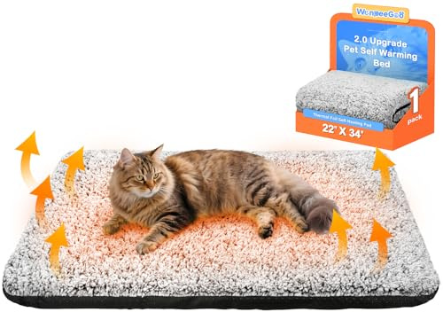 Self Warming Cat Bed, 2.0 Upgraded Thermal Mat for Indoor Cats, 58 x 88 cm | Non-Electric Self Heating Cat Pad, Removable Washable Cover, Heat-Reflective Foil, Non-Slip Base for Kittens and Senior Cats