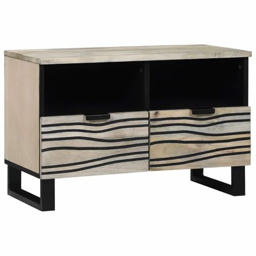 vidaXL TV Cabinet with Drawer White 70 x 33 x 46 cm Solid mango wood, Living Room Storage, Rectangular Rustic Tv Cabinet, Durable Media Center, Home Furniture Organizer, Entertainment Unit