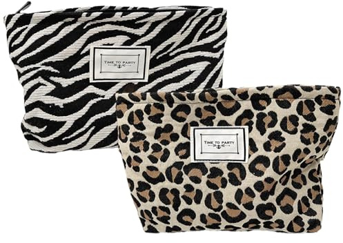2pièces Trousse de Toilette Voyage Léopard,Trousse de Toilette avec Fermeture éclair,Sac à Cosmétiques à Glissière Multi-Fonctionnelle,Trousses à Maquillage Imprimée pour Femmes et Filles