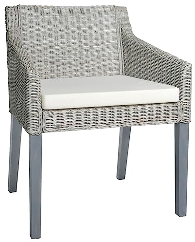 KTHLBRH Esszimmerstuhl aus natürlichem Rattan mit gepolstertem Kissen, langlebiges Material aus Massivholz und Leinen, ideal für Wohnzimmer, Esszimmer oder Entspannungsräume, unterstützt