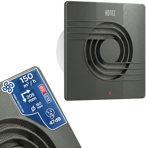 Horoz Electric Badlüfter 150 mm Anthrazit 20 W HELIX - Leiser Wandlüfter aus ABS mit Filter 47 dB, Luftleistung 150 m³/h - Abluftventilator gegen Feuchtigkeit und Schimmel für Bad, Küche & Toilette