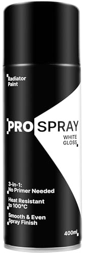 White Gloss Radiator Spray Paint 400ml – Heat Resistant 100°C, Non-Yellowing, Fast Drying, 3-in-1 Primer Undercoat Topcoat, For Radiators & Towel Rails, Made in UK