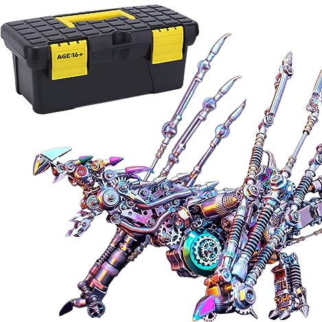 ZYX019 3D Metall Drachen Modell Bausatz, Mechanischer Edelstahl Drache mit LED Rücken, 1390+ Teile DIY Montage Sammler Dekoration(Ty5)