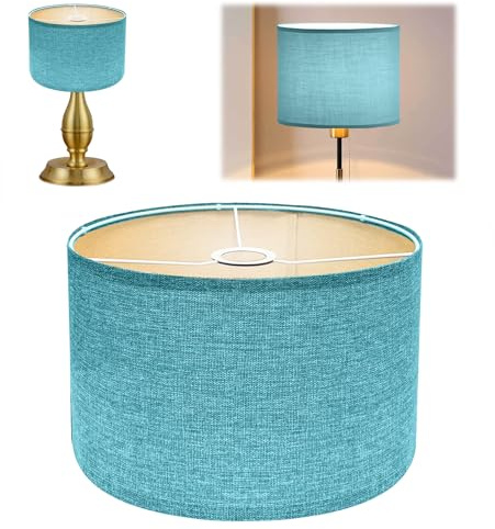 Stoff Lampenschirm aus Leinen | Handgefertigter Lampenschirm für Stehlampe, Hängelampe & Tischlampe | E27-Fassung | Blendfreies Licht Lampshade | Ø30cm x H20cm (hellblau)