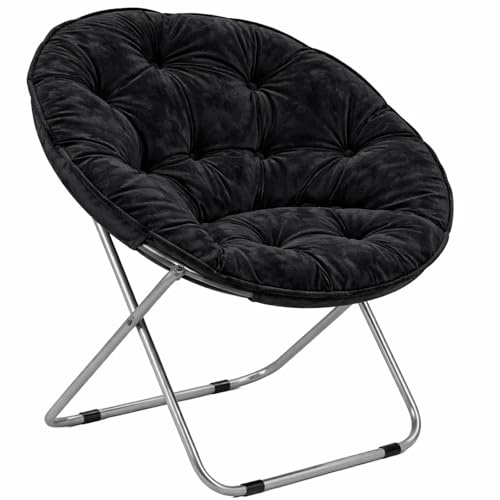 GREENSAPPIRE Moon Chair Folding Bedroom Round Reading Chair With Iron Legs | Comfy for Living Room & Bedroom Reading Plush (Black)