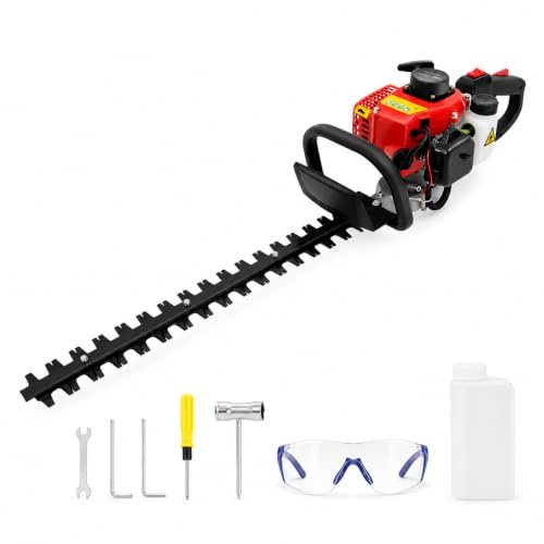 Cortasetos de gasolina para ramas gruesas, 22,5 cc, 0,65 kW, 2 tiempos, doble filo con espada de 56 cm, sistema antivibración, cortasetos para patios, jardines, escuelas, carreteras