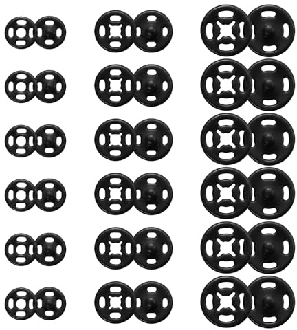 36 Paare Druckknöpfe zum Annähen, Schwarz Runde Kunststoff Druckknöpfe | Annähen Druckknopf für Kleidung, DIY Handwek, Hemden, Hosen (7,5 mm, 10 mm, 12,5 mm)