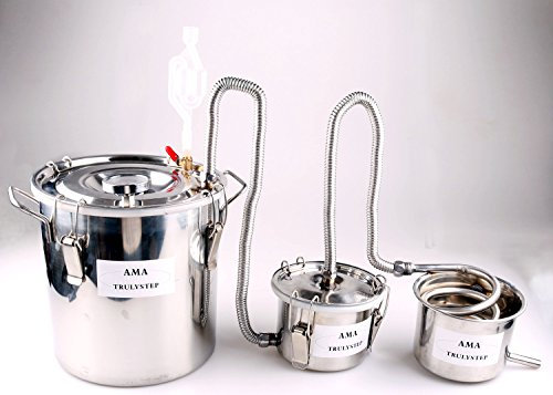 3 Pots DIY Home Distiller Moonshine Still Stainless Boiler Thermometer Spirits Whisky Wine Essential Oil Water Brewing Kit (100 L litres, Stainless Steel)