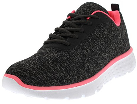 Get Fit Women’s Lightweight Breathable Mesh Trainers - Lace Up Gym Running Shoes with Cushioned Sole - Non Slip Athletic Sneakers for Walking, Fitness, Casual Wear - Grey/Black/Pink Jersey - 5UK/38