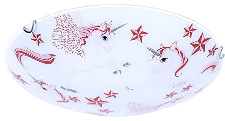 GLOBO Glas Decken Leuchte Kinder Zimmer Beleuchtung Einhorn Mädchen Lampe rosa weiß 40609-2