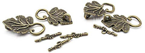 Vintageparts Knebelverschlüsse als Weinblatt in antik Bronze 4 Stück zum Schmuck selber basteln Mädchen Damen Unisex