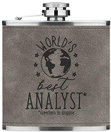 World's Best Analyste 6oz Cuir PU Hip Flasque Gris Luxe
