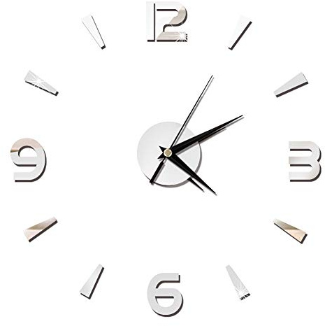 Fdit Modern DIY Frameless Wall Clock 3D Wall Clock Mirror Sticker Watch Modern Home Office Decorations Gift(Silver)