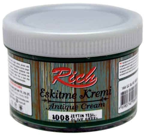 Rich Antiquing Cream Olive Green, Halbtransparente Antiquierungscreme für künstlerische Arbeiten, Wasserbasiert, Halbmatt Effekt, Einfach anzuwenden, 150 cc, Ideal für DIY-Projekte