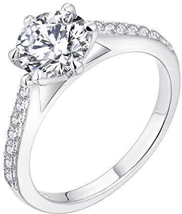 JO WISDOM Bague Argent 925/1000 Femme avec 7mm 5A Zirconium,Bague de fiançailles Alliance Bague de Promesse avec plaqué or rose,Bijoux pour Femmes