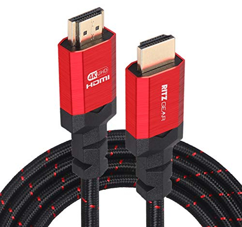 Ritz Gear 4K HDMI 2.0 Cable 1 ft. [3 Pack] 18 Gbps Ultra High Speed Braided Nylon Cord & Gold Connectors - 4K@60Hz/UHD/3D/2160p/1080p/ARC & Ethernet. Compatible with UHD TV/Monitor/PC/PS5/Xbox