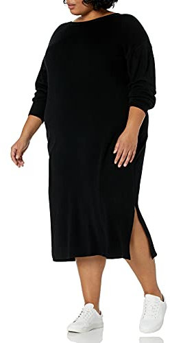 The Drop - Vestido sudadera midi Suki para mujer, con espalda de pico, en punto acanalado, S (color negro)