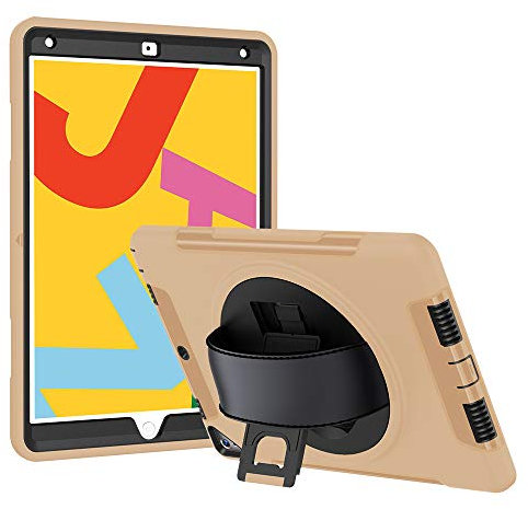 Lobwerk Custodia 4 in 1 per Apple iPad (7th Generation) 2019 2020 10.2 pollici + funzione supporto + impugnatura dorata