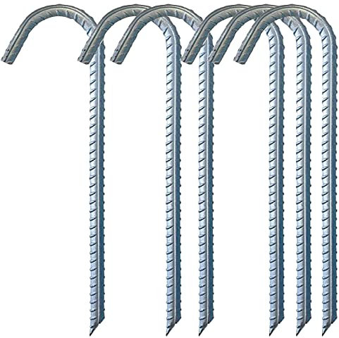 Ground Rebar Stakes Tent Pegs Trampoline Stake Ground Anchors Metal Pins Hooks Garden Stakes Staples Nails for Fence Swing Trampoline Tent Camping Dig Defense Fence Sheds Greenhouse (12 Long,6 pack)