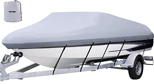 VEVOR Bootsabdeckung Persenning Boot Bootspersenning Länge 426-487 cm, Bootsplane Wasserdicht V-Rumpf Boat Cover Bootsabdeckplane Bootsabdeckung Mit Aufbewahrungstasche Abdeckplanen für Yacht