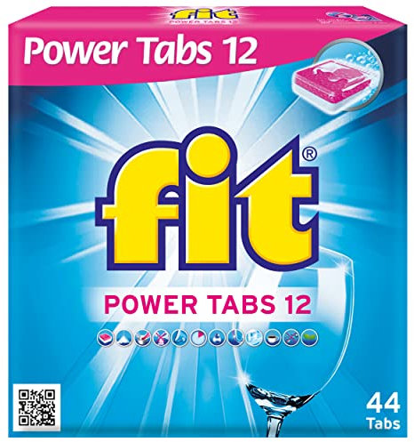 fit Power Tabs 12, Geschirrspüler Tabs All in One, fit Geschirrspültabs mit Eco-Technologie, Geschirrspültabs mit wasserlöslicher Folie, ohne Auspacken, 44 Power Tabs für Geschirrspüler