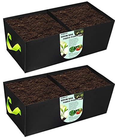 2 Pack Plant Grow Bags,ANGELIOX 2-Grids Rectangle Grow Bag,10 Gallon Heavy Duty 400G Fabric Garden Bed, Square Nonwoven Flower Planter Containers for Vegetable,Flowers,Fruit/Growing Pots with Handles