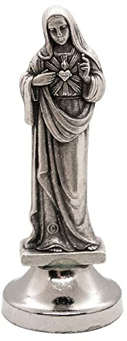 Mini Saint Statue,Klassische christliche und katholische Figuren,Silberfarbenes Metall,Klebrige Unterseite,Religiöse Heim und Auto Dekor,Hergestellt in Italien (Unbeflecktes Herz der Maria)