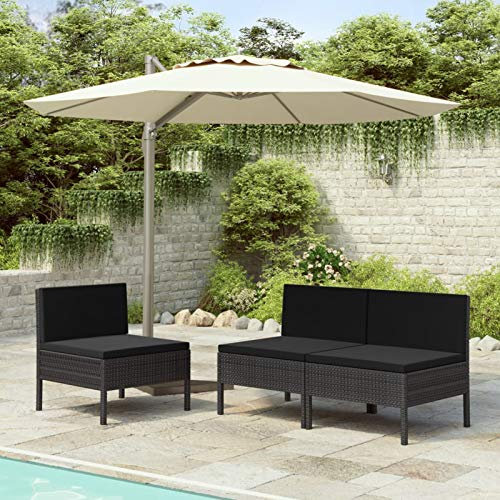 Chenshu Gartenstühle 3 STK. mit Auflagen, Gartenmöbel, Balkonstühle, Hochlehner, Balkonmöbel, Bistrostuhl, Garten Stühle, Armlehnenstuhl, Poly Rattan Schwarz