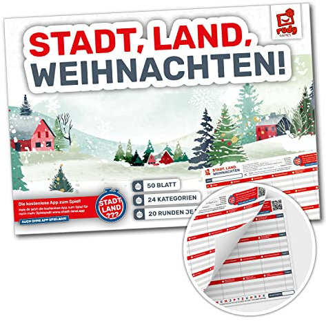 RUDY GAMES - Stadt, Land, Weihnachten! - Winterlandschaft (Block) - Stadt, Land, Fluss Vorlage Block für Kinder und Familien - Wichtelgeschenk | Familienspiel | Mitbringsel (Art)…