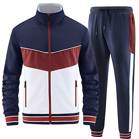 ANOTWENER Herren Trainingsanzüge Sets lässig lange Ärmel voller Reißverschluss Jacke und Jogginghose Jogginganzug Sport Outfits JW-085-S