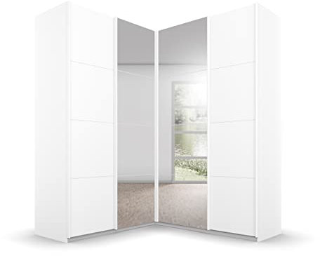 Rauch Möbel Quadra Schrank Eckschrank Schwebetürenschrank, Weiß, 4-trg. mit Spiegel, inkl. 2 Kleiderstangen, 12 Einlegeböden, BxHxT 181x229x187 cm