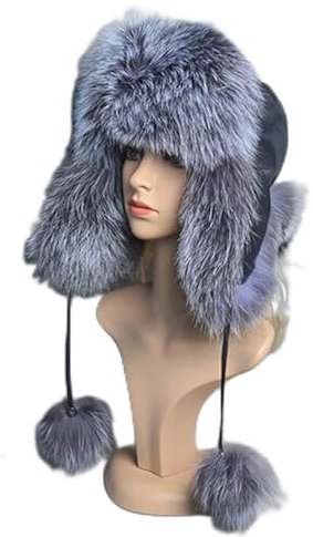 DEPAJA Russische Mütze Hats Damen Russische Uschanka Flieger Trapper Wintermütze Mütze Ohrenklappe Winter Bombermütze, Silber, 52-61 См