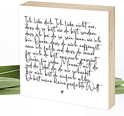 Wunderpixel® Holzbild Ich liebe dich - Liebesbrief in Schreibschrift - 15x15x2cm zum Hinstellen Aufhängen - schwarz-weißes Holz-Schild Wand-Bild Aufsteller Aufmerksamkeit Liebeserklärung