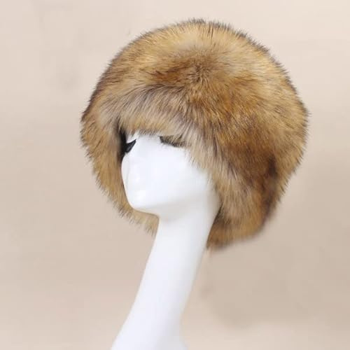 Damen Fellmütze Pelzmütze,Wintermütze Damenmütze Kunstfell Kunstpelz Mütze Klassische russische Kosakenmütze Beanie Mütze Winddichte Plüsch Warm Hut Fellmütze für Reisen,Skifahren,Wandern,Braun